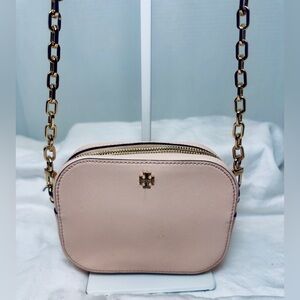 Tory Burch Pale Pink leather Crossbody Bag with gold tone hardware